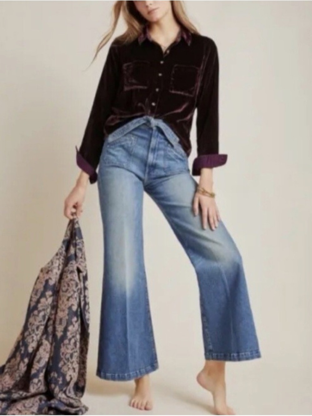 Anthropologie Maeve Karina Velvet Button Down Shirt